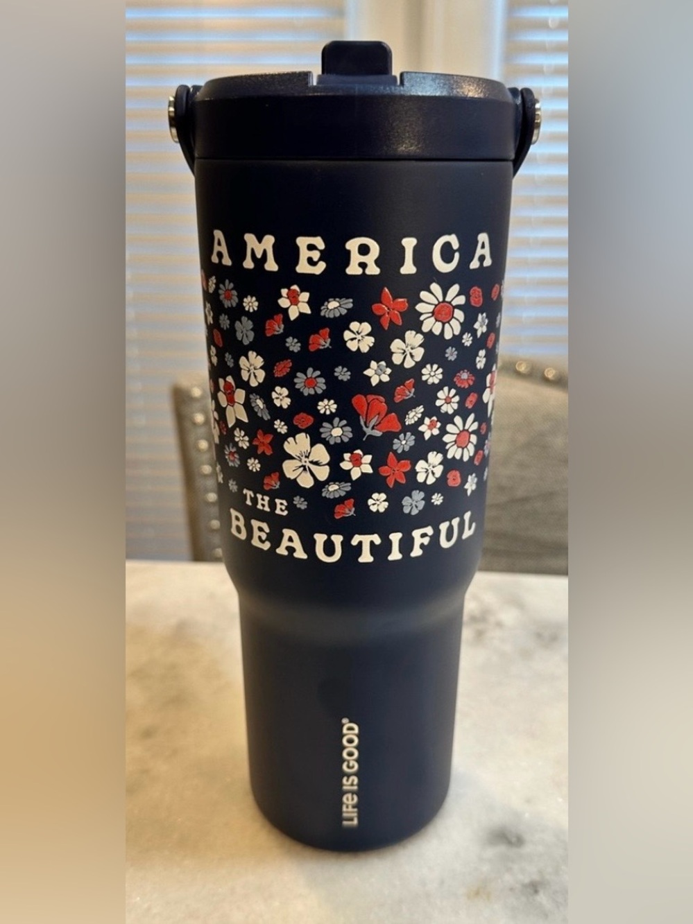 NWT Life Is Good “America the Beautiful” USA 250 USA Blue Flip Top Tumbler